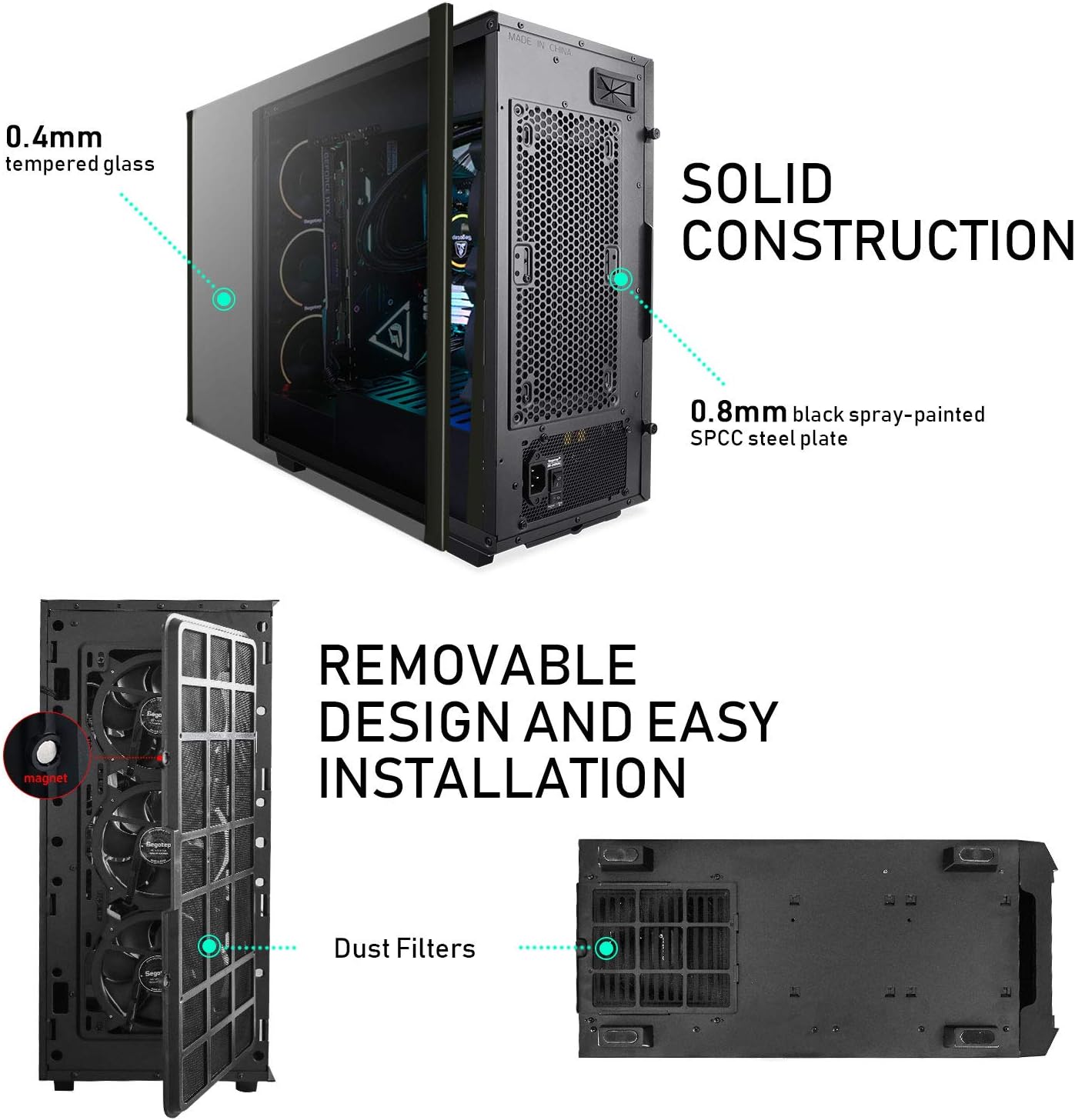 Segotep Phoenix ATX Black Mid Tower PC Gaming Computer Case USB 3.0 Type-C Ports/Graphics Card Vertical Mounting with Tempered Glass & RGB Front Panel (PC Case ONLY)