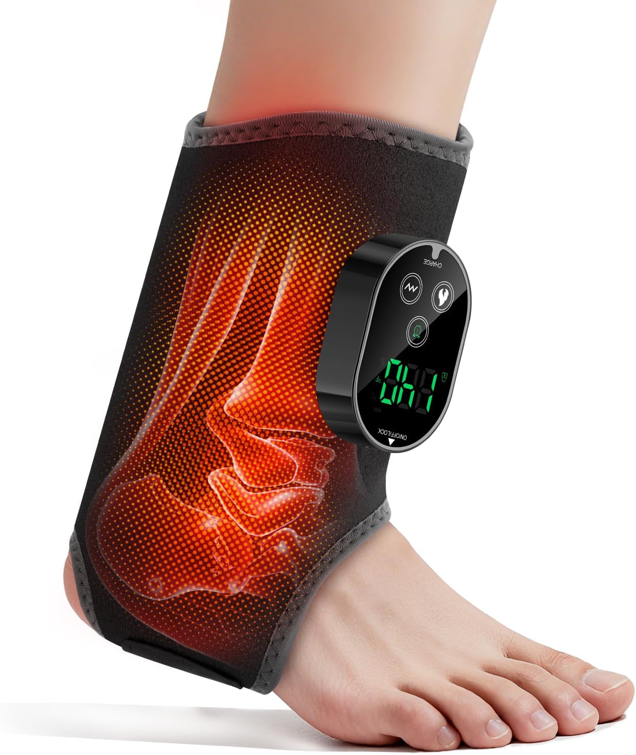 Foot Massager for Neuropathy, Ankle Massager for Pain Relief, Heated Ankle Wrap Heating Pad with Massage for Circulation Black