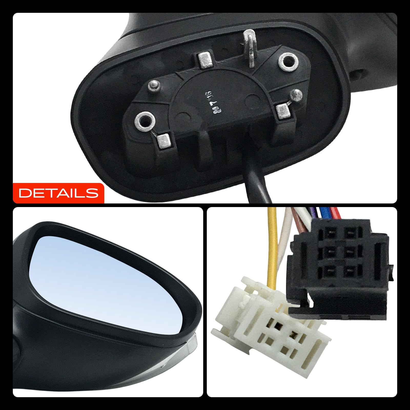 Frankberg Lusterko zewnętrzne, prawe wypukłe, ogrzewane, elektroniczne, składane, 6-biegunowe + 4-biegunowe, kompatybilne z 500X 334 Replace # 735603596