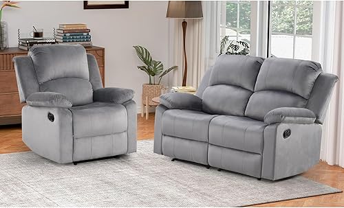 EBELLO Juego de sofá reclinable manual para sala de estar, incluye 1 silla reclinable, 1 sofá biplaza, juego de muebles de sofá reclinable para el