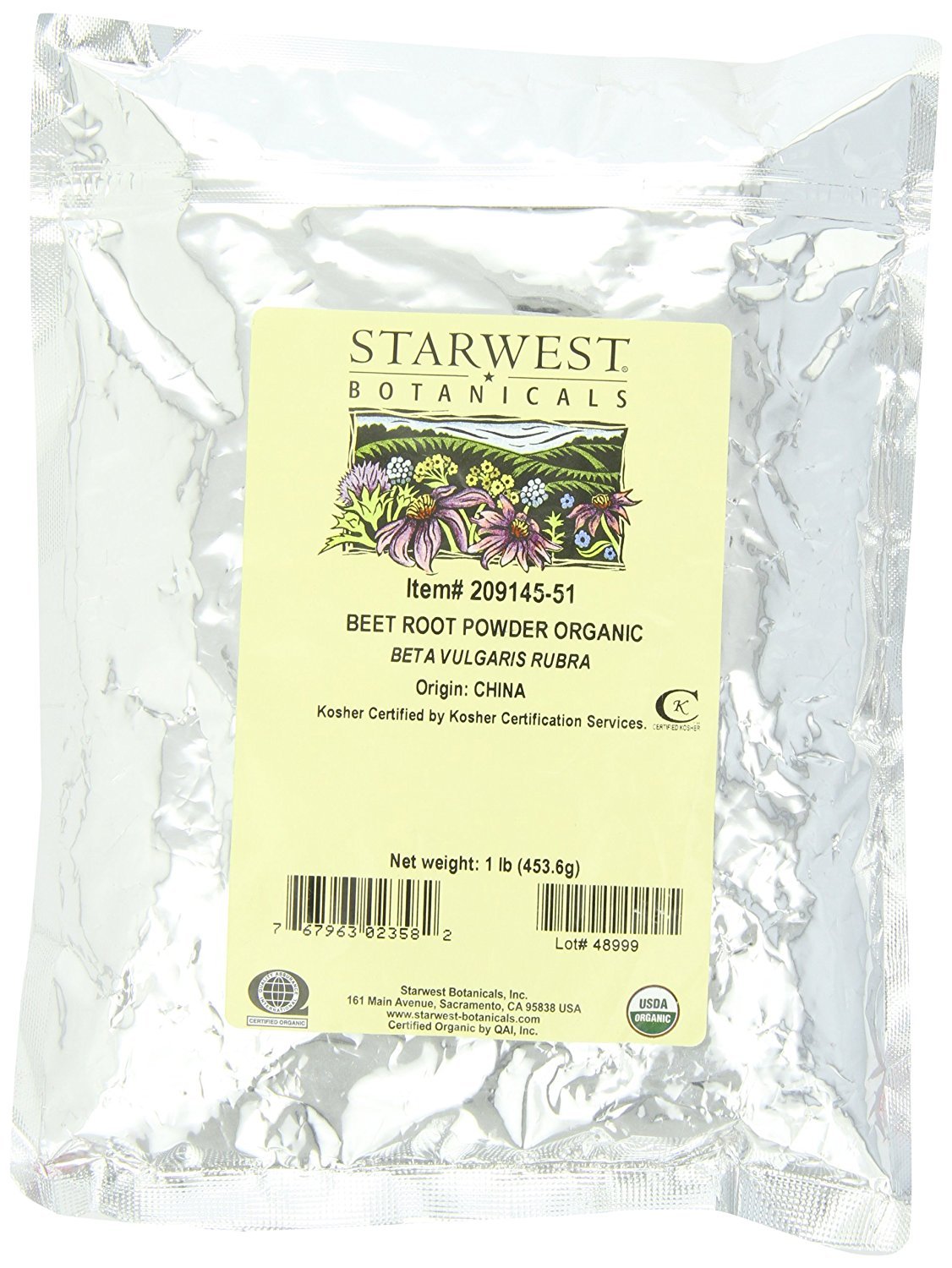 Starwest Botanicals Organic Beet Root Powder for Men & Women - Use for Juice, Smoothies, & Tea, Natural Energy Support, Ground Beet Root, Certified Kosher, Non-GMO - Bulk 1 lb Bag