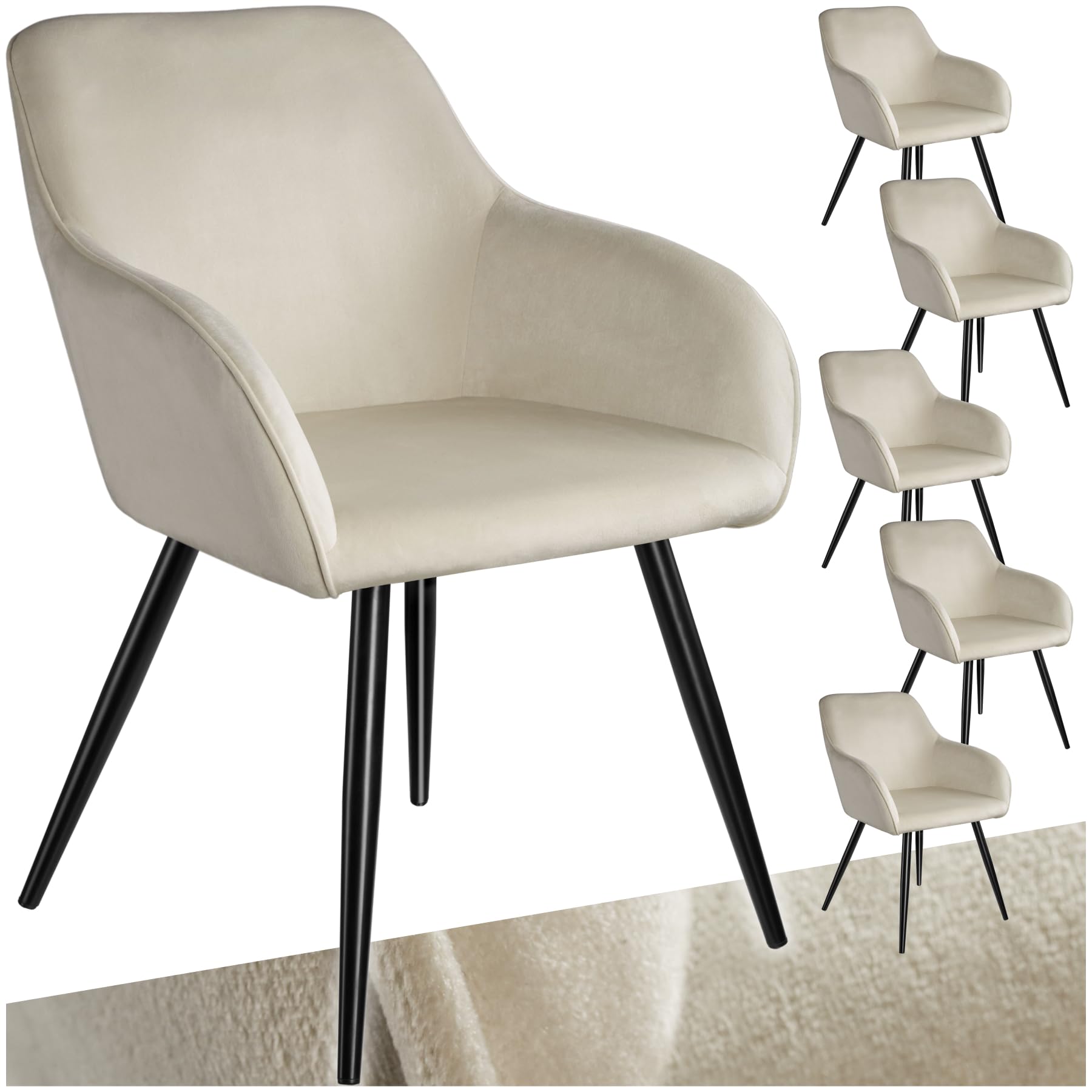 tectake® Set 6 Sedie Sala da Pranzo Effetto Velluto, Sedie Soggiorno con Morbida Imbottitura, Seduta Ergonomica, Poltrone Velluto Versatili, Sedie Design Moderno - Crema/Nero