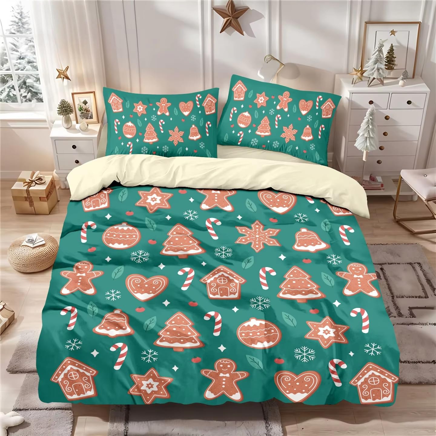 Housse de couette Noël 200x200 idée cadeau déco chambre garçon et fille hiver