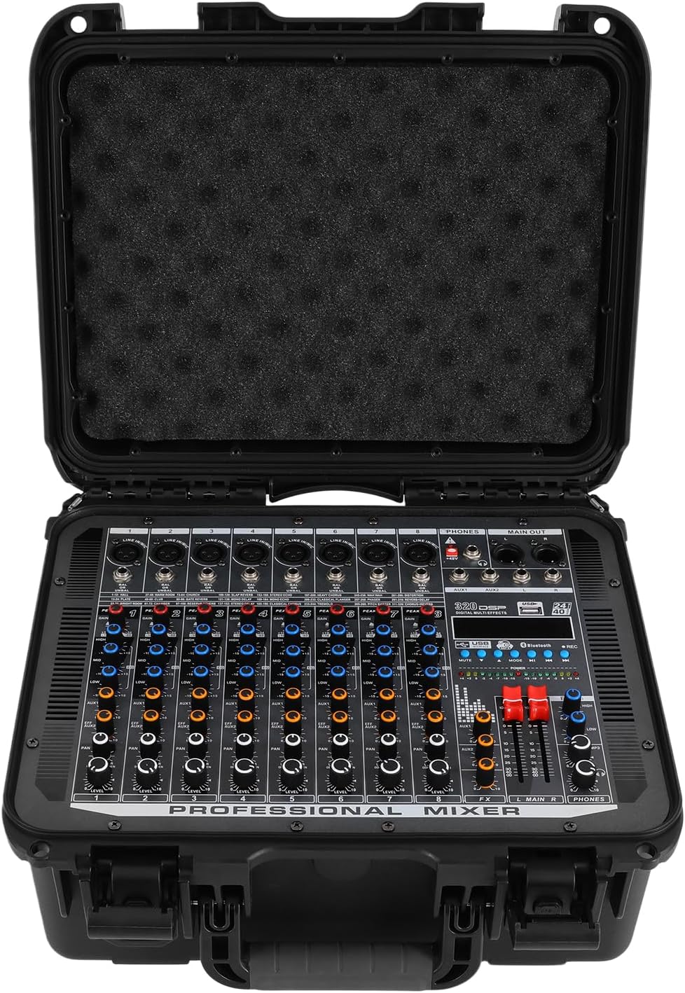 8-Channel Audio Mixer, Powered DJ Mixer Amplifier with Bluetooth - 350W*2 High Power 320 DSP Effects Studio Mixer with +48V Phantom Power Audio Set