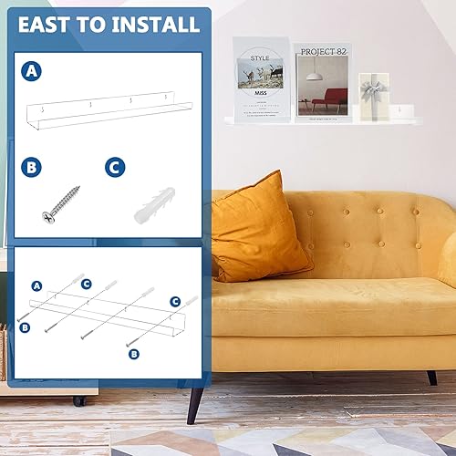 Miniatura 4 de Kathfly 8 Pcs 24 Inch Clear Acrylic Floating Shelves Wall Mounted Invisible Storage Ledge for Book, Makeup Spice Picture Toy Display in Bathroom