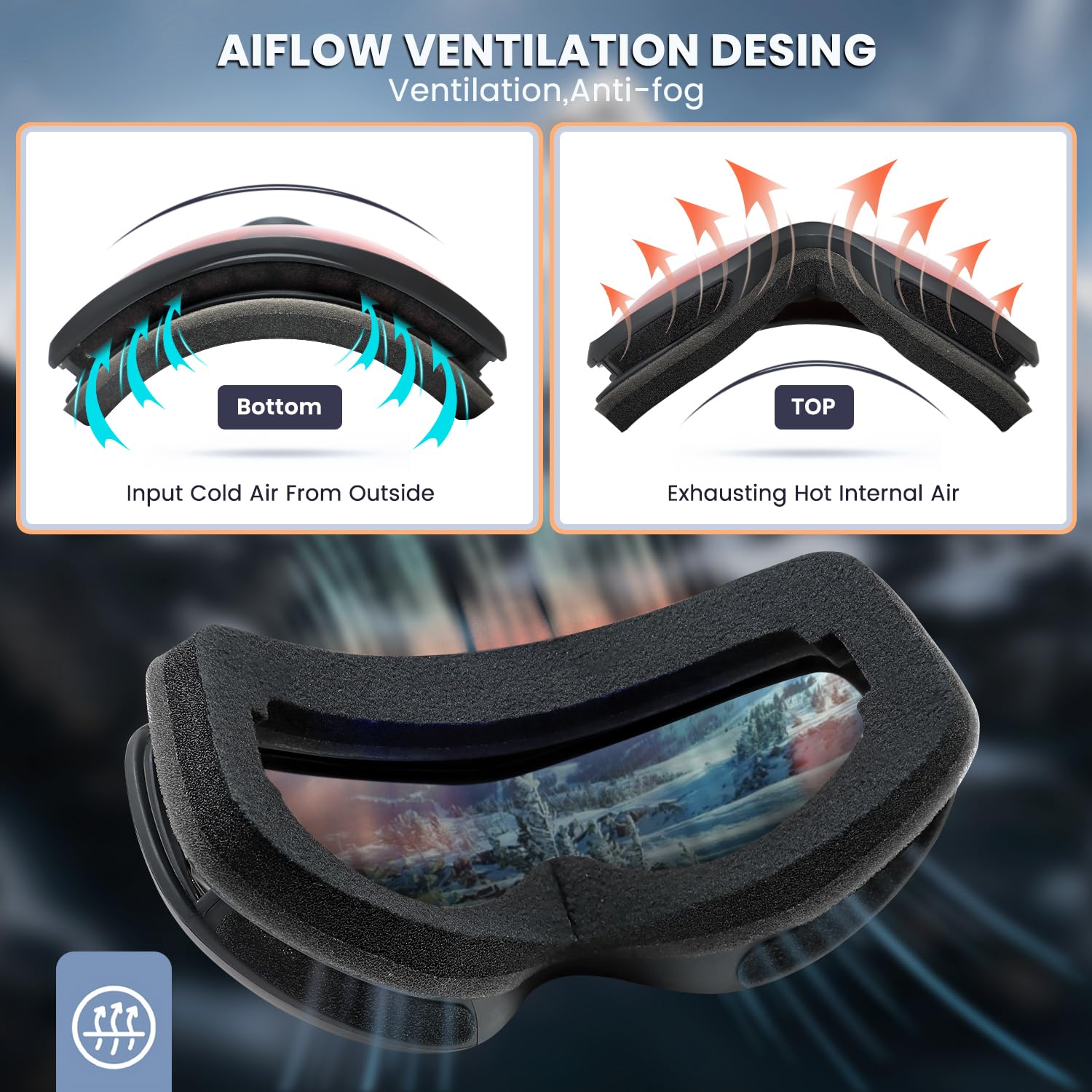 AVV OTG Occhiali da sci per uomo e donna con lenti anti-appannamento a doppio strato, UV400 Snow Goggle per snowboard motoslitta, pattinaggio