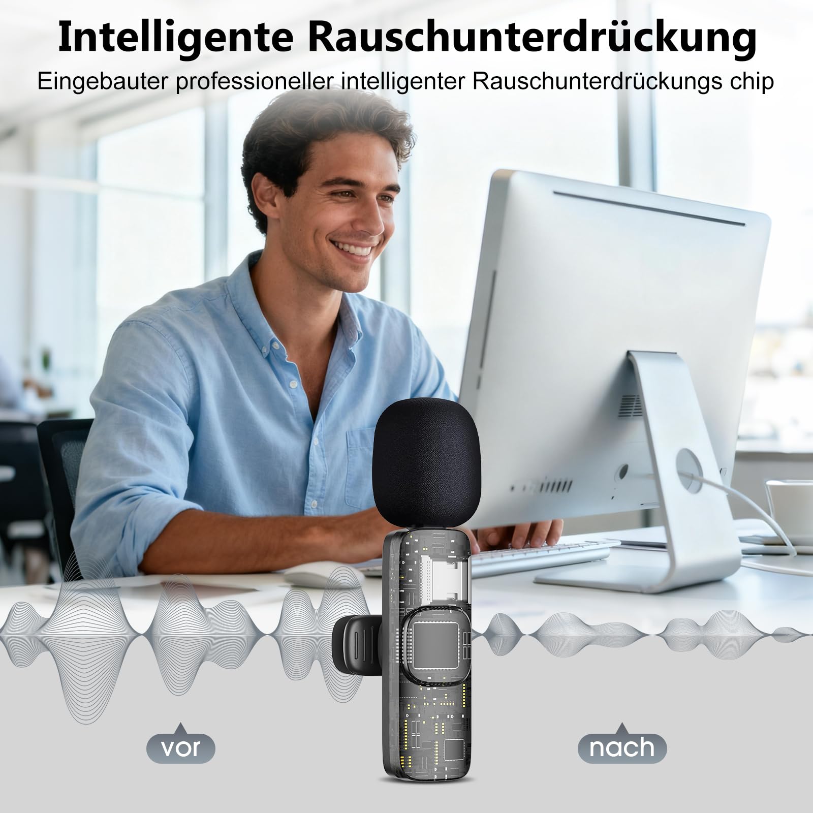 Wireless Lavalier Mikrofon für iPhone/Handy/Kamera/Computer - 4 in 1 Ansteckmikrofon Kabellos für Videoaufzeichnung, Live-Streaming, Vlog, TikTok