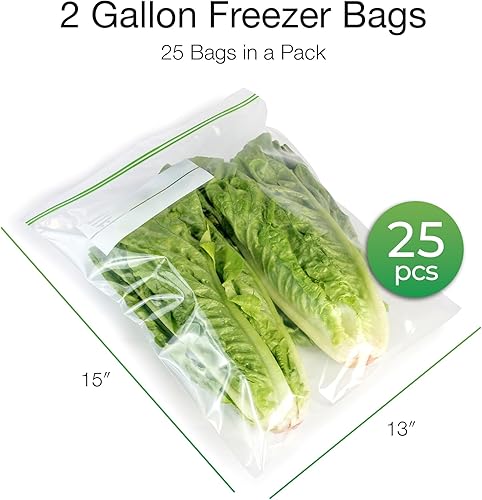 Miniatura 2 de Bolsas para congelador de 2 galones, 25 unidades, resellables, doble cremallera, a prueba de fugas, más de 3 mil de grosor, bolsas de congelador de
