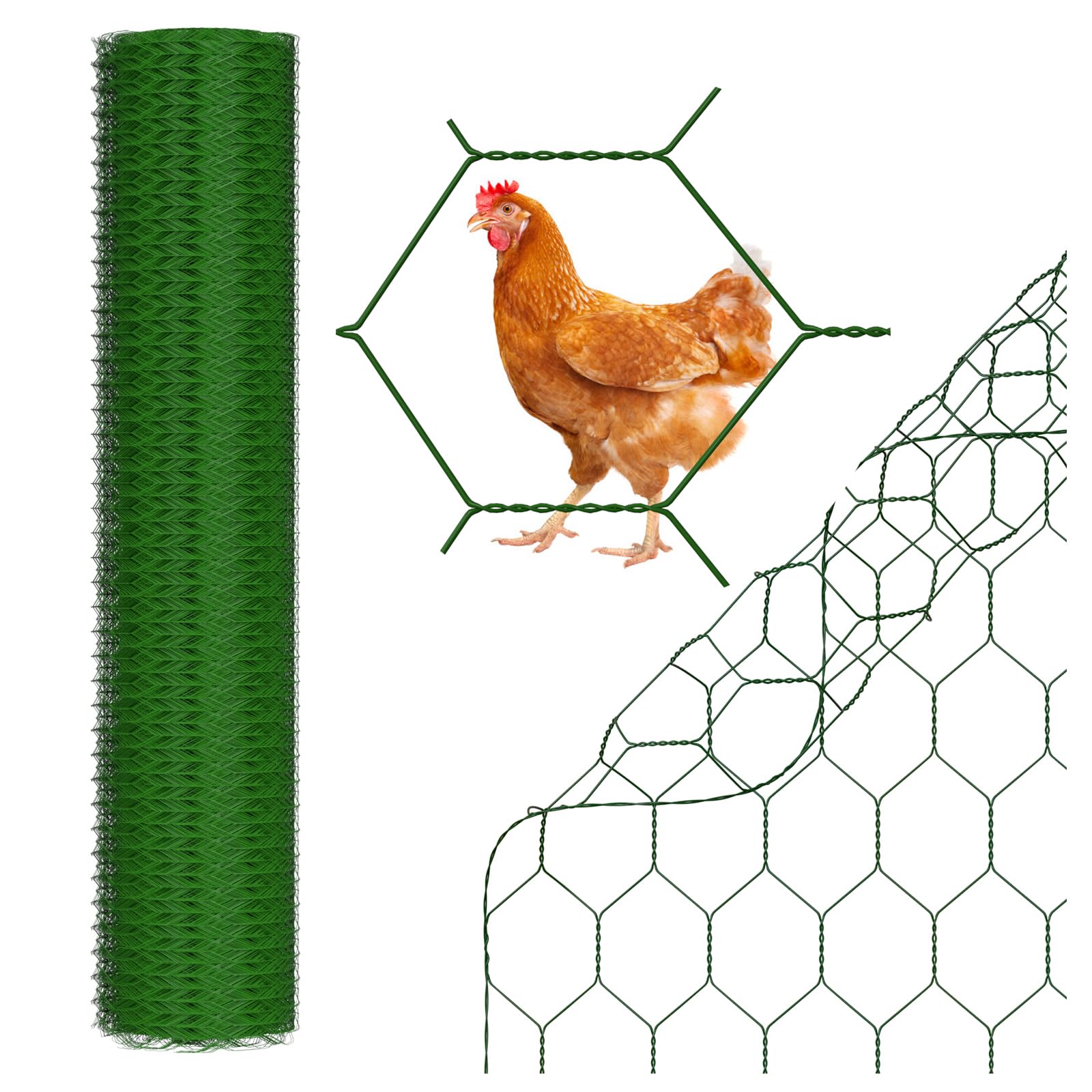 Rouleau de grillage hexagonal en PVC pour poules - 1 m x 25 m - Épaisseur : 0,7 mm - Trous de 25 mm - Pour animaux, fenêtres et jardin