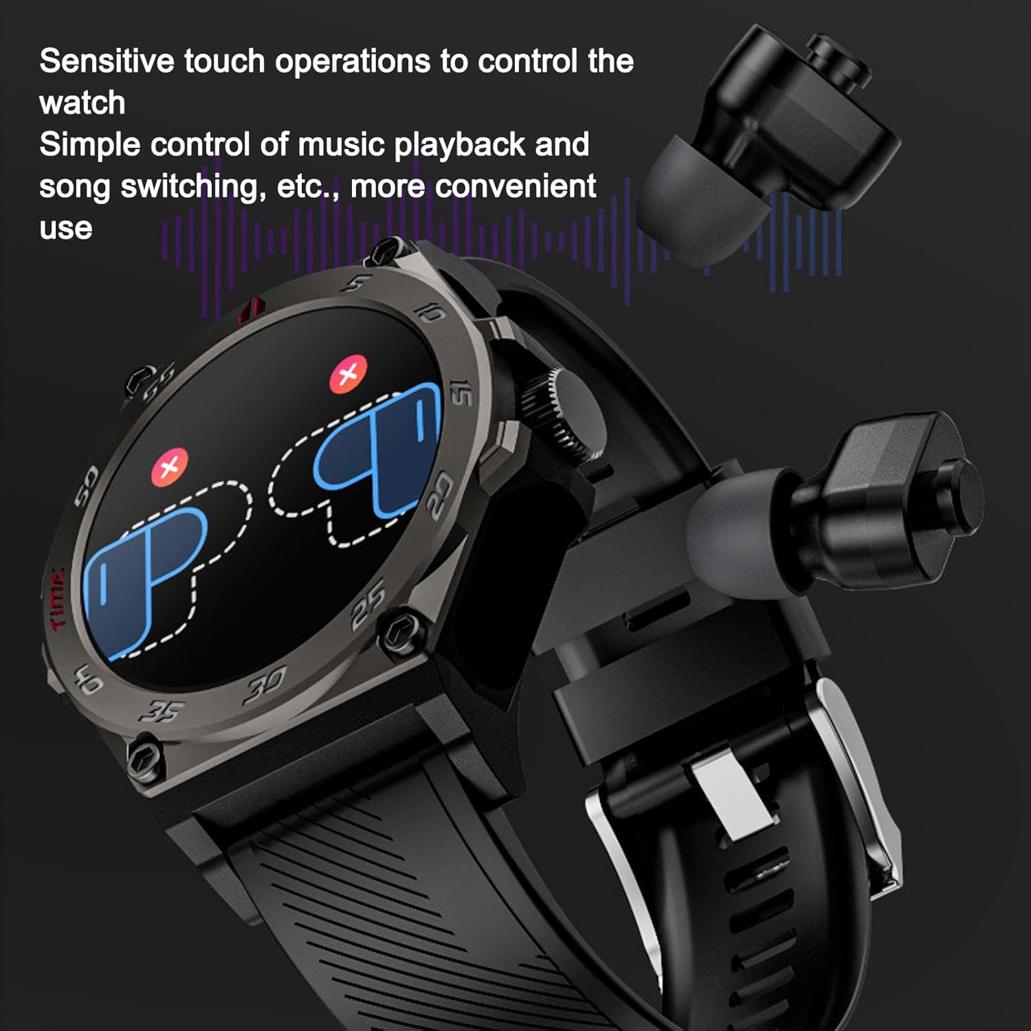 Bewinner Smart Watch with Earbuds, 2 in 1 Earphone & Bluetooth Watch, 1.53 Inch Round Fitness Watch, Touch Control Earbuds, Bluetooth Call, Offline Payment (Black)