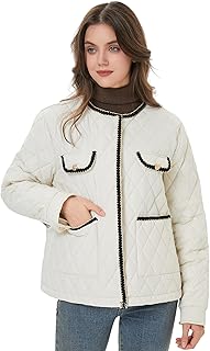 Sponsored Ad - Sirrinni Women Diamond Quilted Lightweight Jacket Puffer Crew Neck Contrast Trim Transitional Coat 2025 Fas...