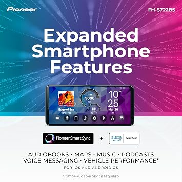 جهاز استقبال الأقراص المضغوطة Pioneer FH-S722BS Double Din Bluetooth، SiriusXM، USB/AUX، تغيير اللون، FLAC، راديو AM/FM، معادل صوت 13 نطاقًا، 50 وات x 4، التحكم الصوتي، مقدمات RCA عالية الجهد