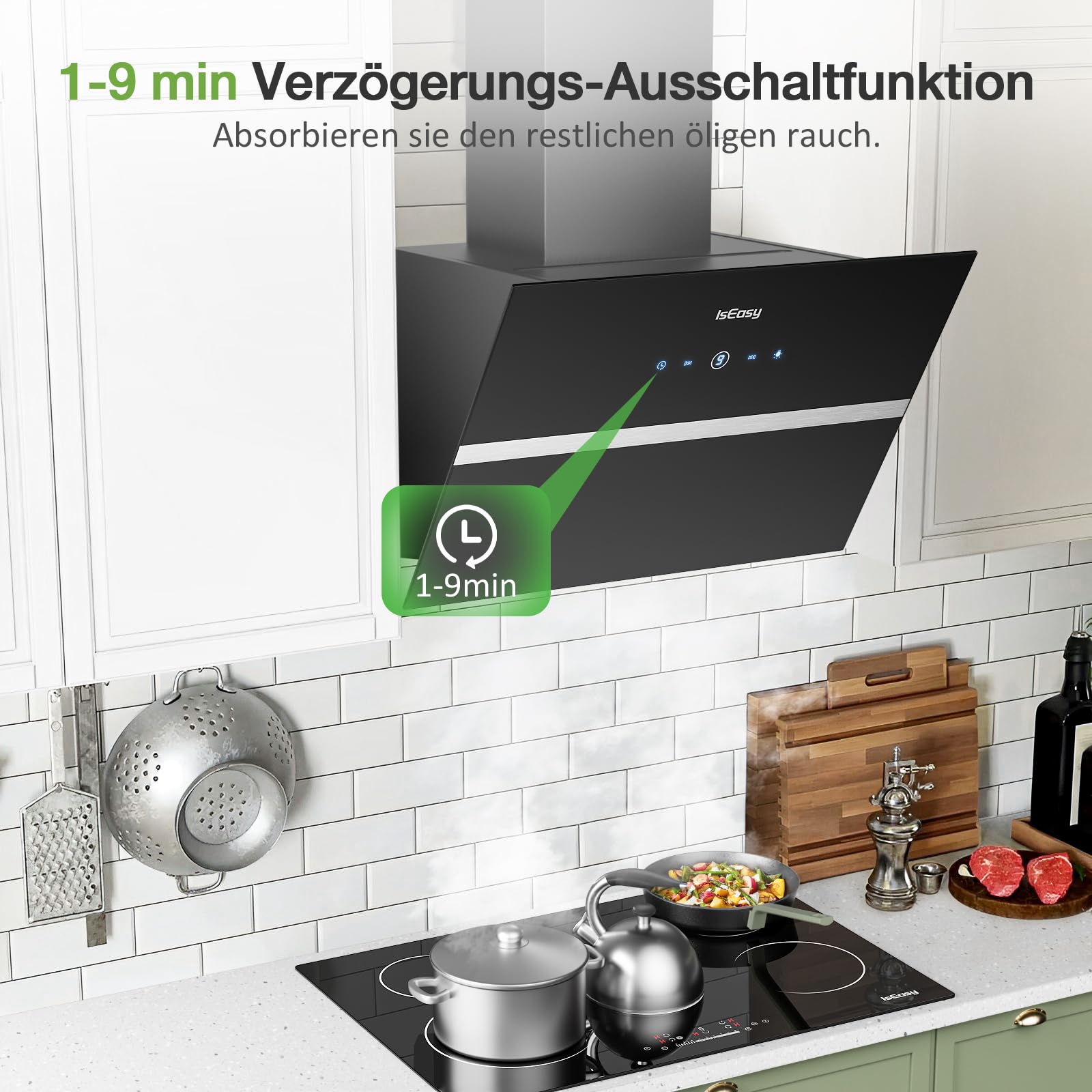 IsEasy Dunstabzugshaube 60 cm 578 m³/h Umluft Abluft 4 Stufen 58 dB Schwarz A++