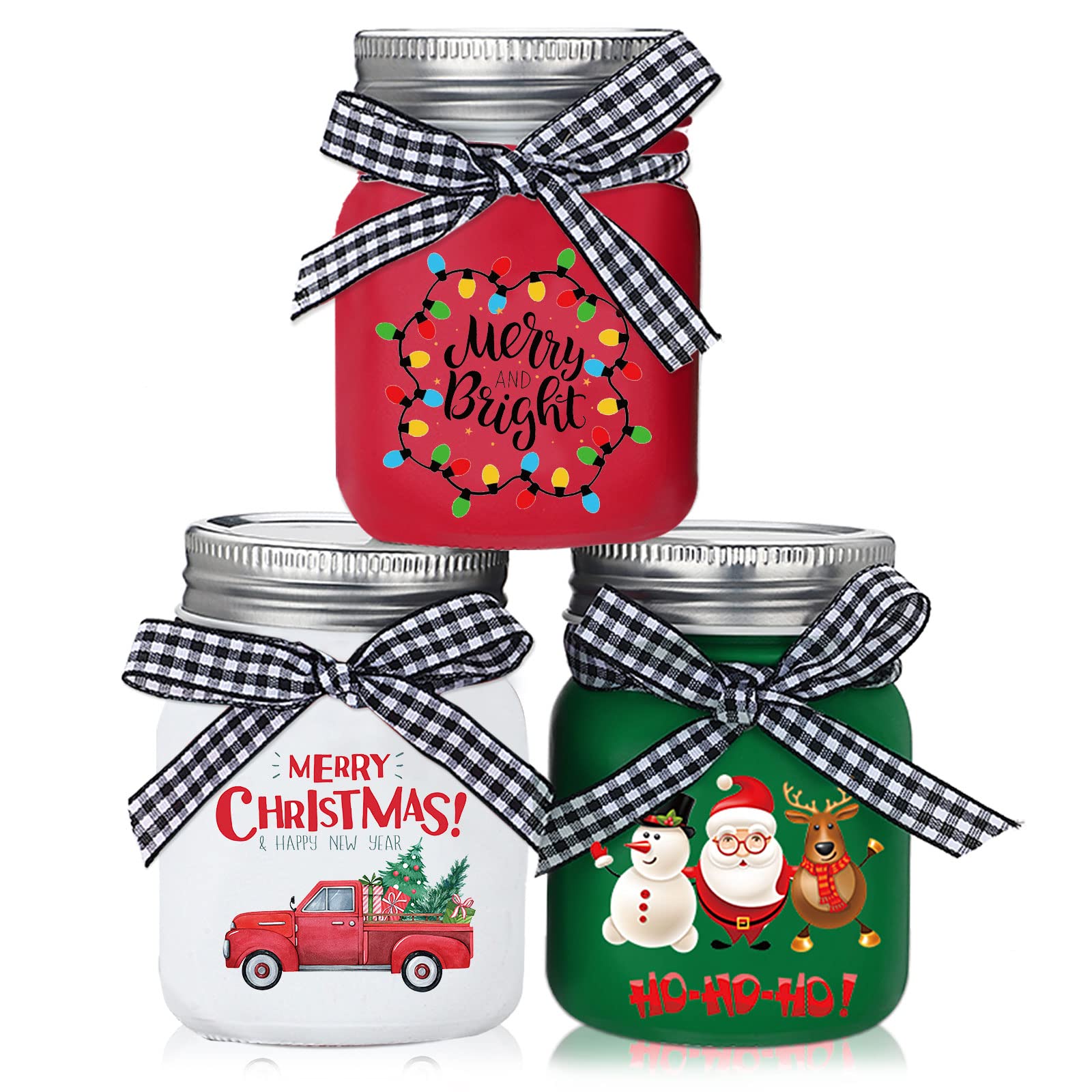 Hoolerry Mini-Einmachgläser für Weihnachten, Bauernhaus, gestuftes Tablett, Dekoration, Glas, Weihnachten, Einmachgläser mit Deckel, Tischdekoration für Urlaub, Winter, Zuhause, Küche, Tablett Küche, Haushalt & Wohnen