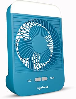 Lifelong Portable Mini Fan with LED Light | 3 Speed Settings, 2800 RPM | Built-In LED Light with 3 Light Modes | 5W BLDC Motor, 2000mAh Battery | Type-C Rechargeable | Compact & Travel-Friendly (Blue)