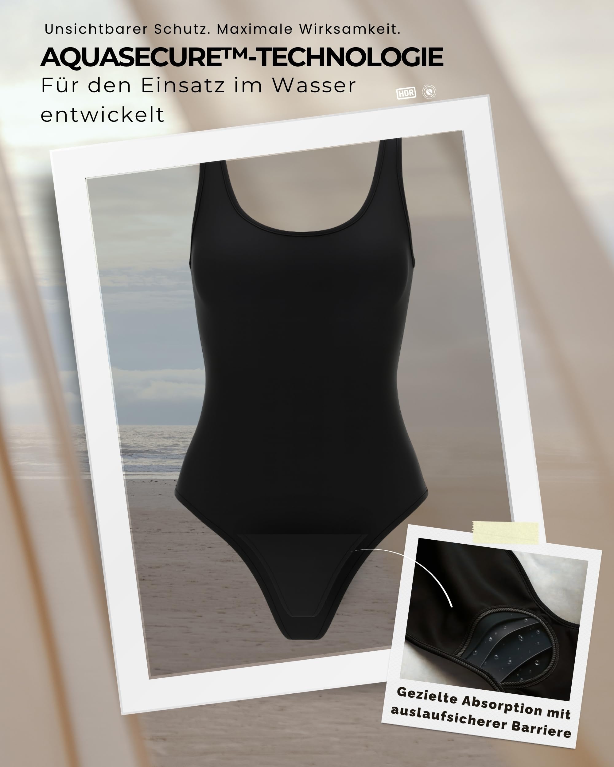 Perioden Badeanzug 1-teilig Damen & Mädchen mit AquaSecure Technologie | Menstruations Badeanzug | Leichter bis Mittlerer Fluss | Anti-UV | Schwimmen, Strand & Meer | Öko, Komfort, Softfit, Oeko-TEX