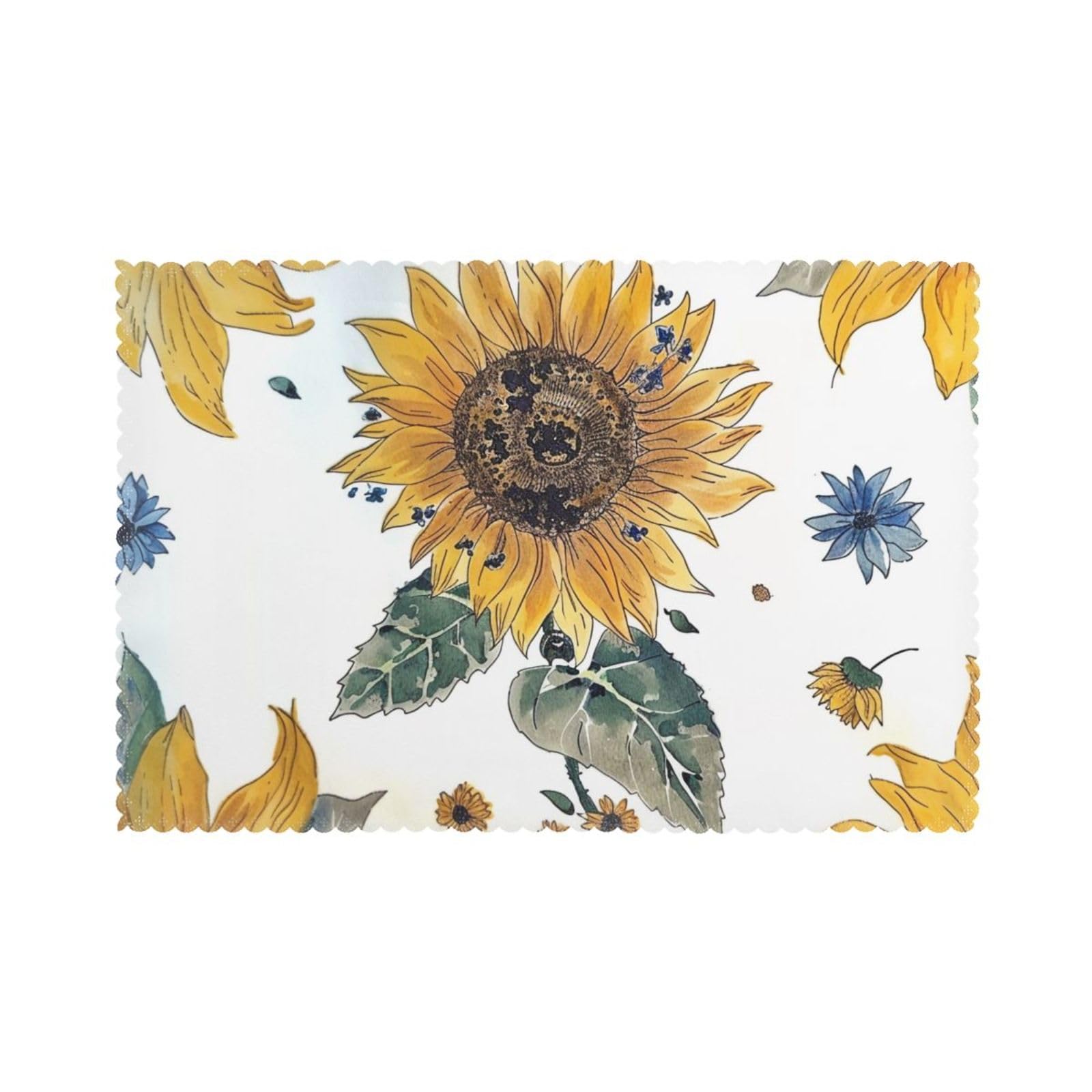 Sunflower Printed Placemat Heat Resistant Place Mats Set of 6 PCS Washable Kitchen Table Mats, 12x18 Inch