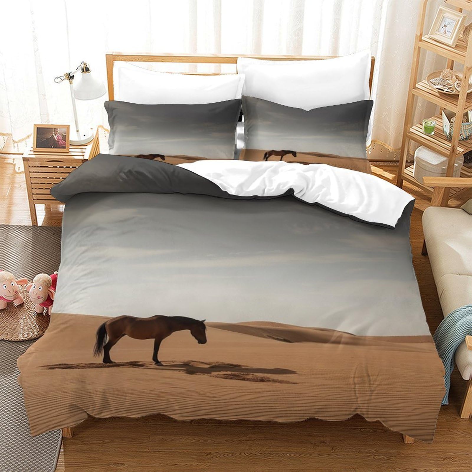 P1S9U7W5Y 3D Printed Desert Horse Scenery Duvet Cover Set 3pcs Thick Microfiber Horse Bedding Set Super king（260x220cm）