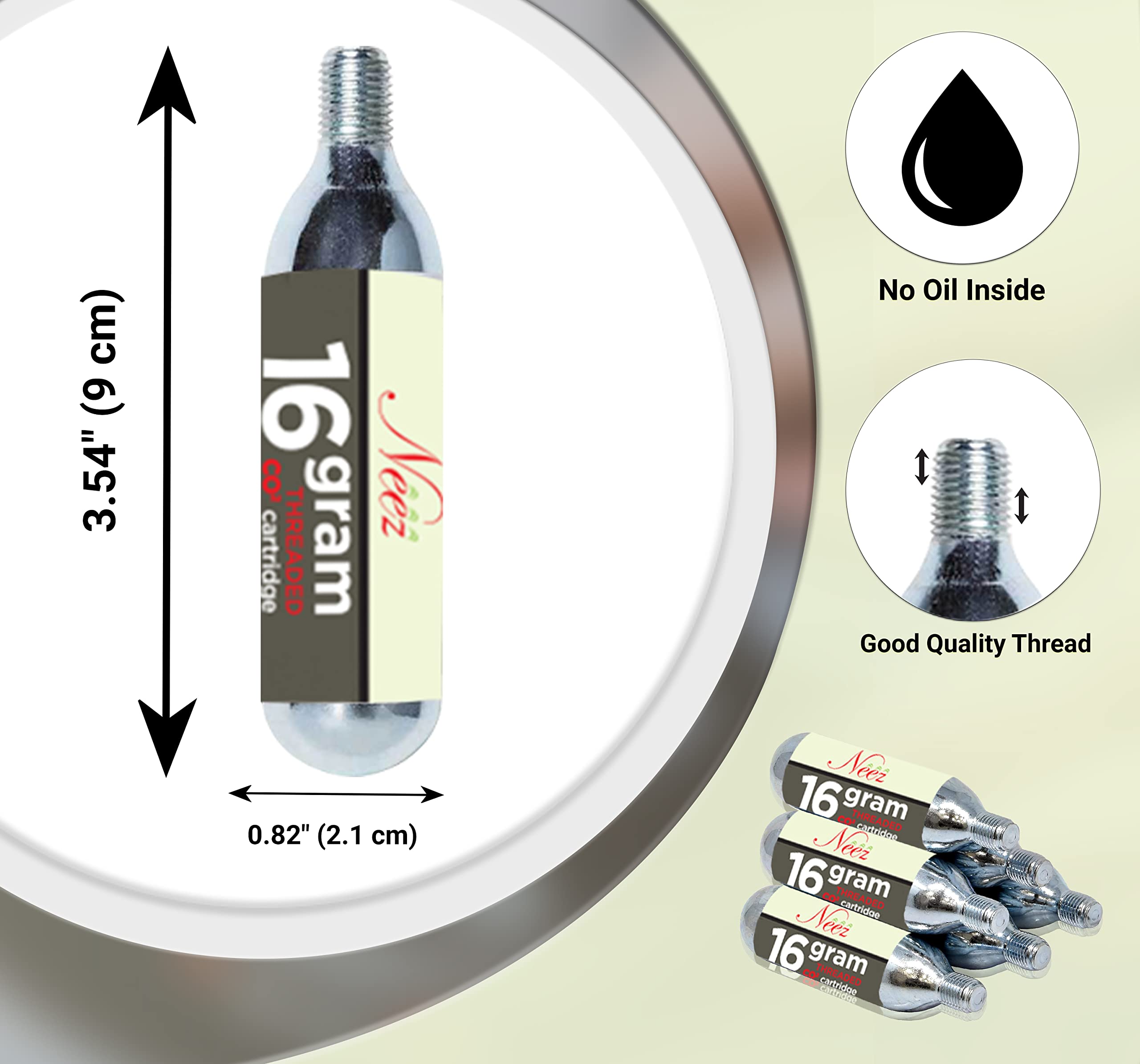Neez 16g Co2 Bombolette Pompa Bici Filettate (10 Pezzi) per Pneumatici Bici or Bicicletta Pompa, Softair Gas, Bicicletta da Strada, Qualsiasi CO2 Bici, Portatile, Gonfiaggio Istantaneo