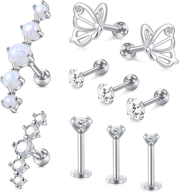 Rajnard 16G Stainless Steel Helix Tragus Earrings Cartilage Earrings Cz Tragus Helix Piercing Studs for women men Piercing Jewellery