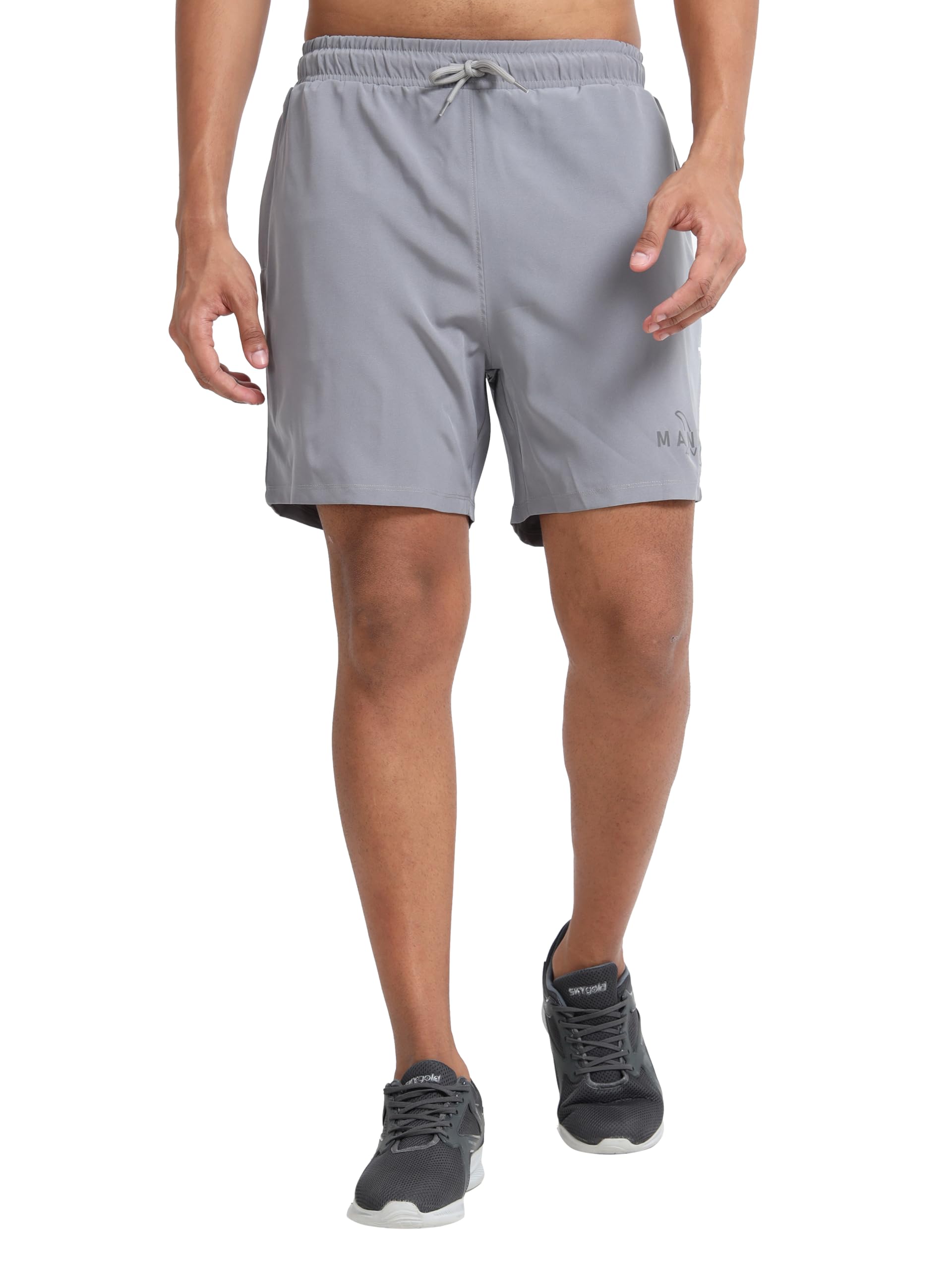 Mens Gym Shorts 100 Percent Polyester Lycra Quick Dry Sports Shorts with Zipper Pockets and Adjustable Waistband-image-3