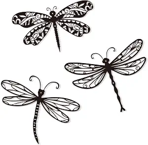 15 Best Outdoor Wall Decor Metals That Will Elevate Your Garden Style 17 Large 14.56-inch Dragonflies Metal Wall Decor - 3 Pack