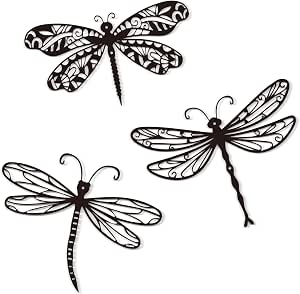 Large 14.56" Dragonflies Metal Wall Decor - 3 Pack Rust-Proof Garden Art for Outdoor & Indoor