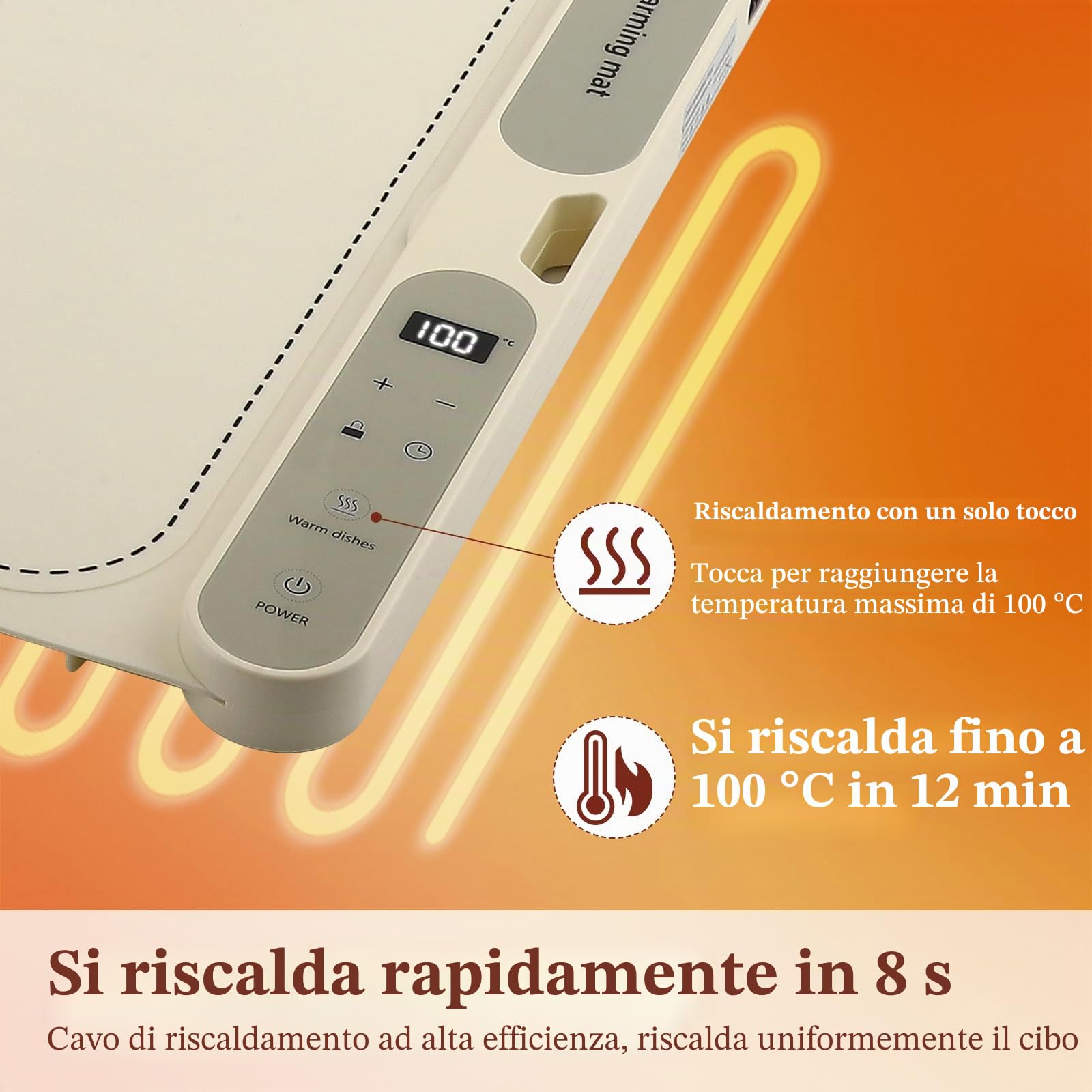 Scaldavivande elettrico - Controllo della temperatura a 9 livelli da 40 a 120 °C - Piastra riscaldante flessibile e pieghevole con timer - Per buffet, grigliate, biberon - Facile da pulire