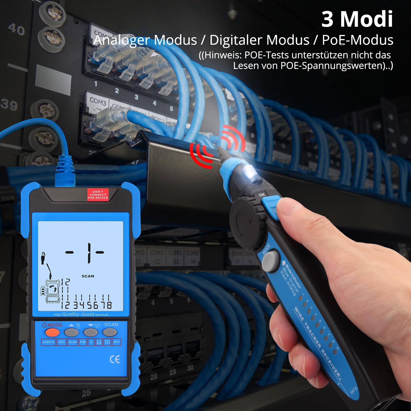 Netzwerk Kabeltester POE/NCV Kabel Tracker, Multifunktions Netzwerktester mit LCD-Display, Kabel CAT5/CAT5e/CAT6/Cat7/Cat8 Wire Tracker, Testlängenmessung für Netzwerkkabel
