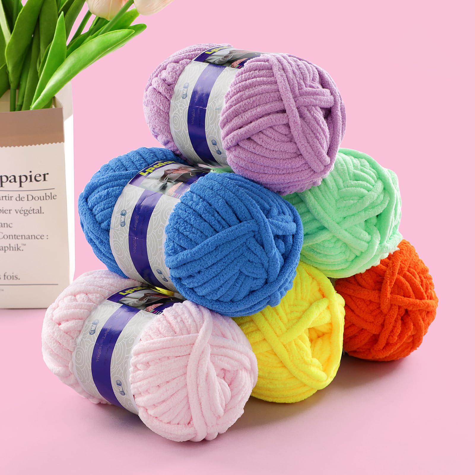 Filato di ciniglia grossa per uncinetto, confezione da 6 da 100 g, #6 super voluminoso, in poliestere, per coperte per bambini e coperte amigurumi all'uncinetto (6, rosso giuggiola)