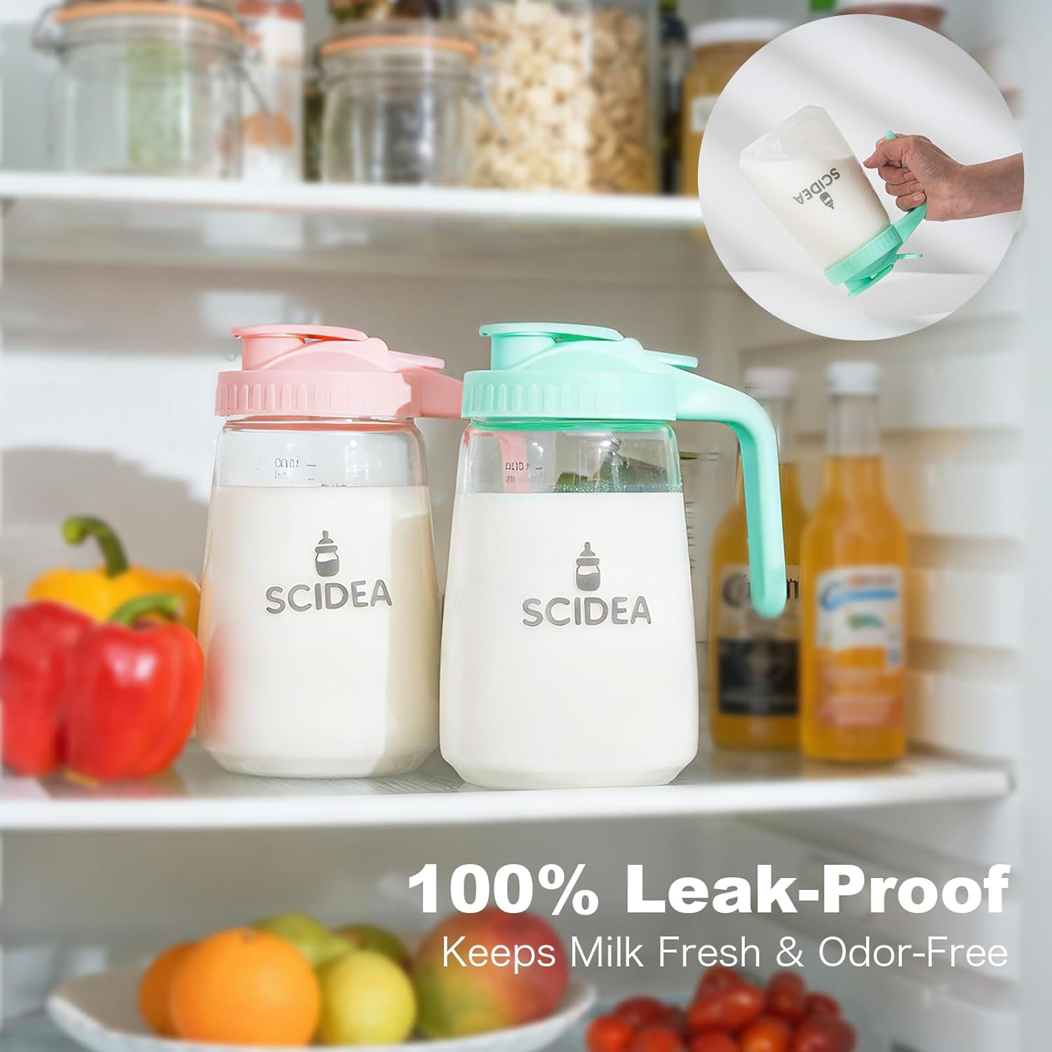 32oz Glass Pitcher with Lid, Heat & Cold Resistant, Leak-Proof Wide-Mouth Milk Fridge Storage Container, High borosilicate glass, Mason jar for Coffee, Iced tea, Milk, Food Storage – Green - Image 7