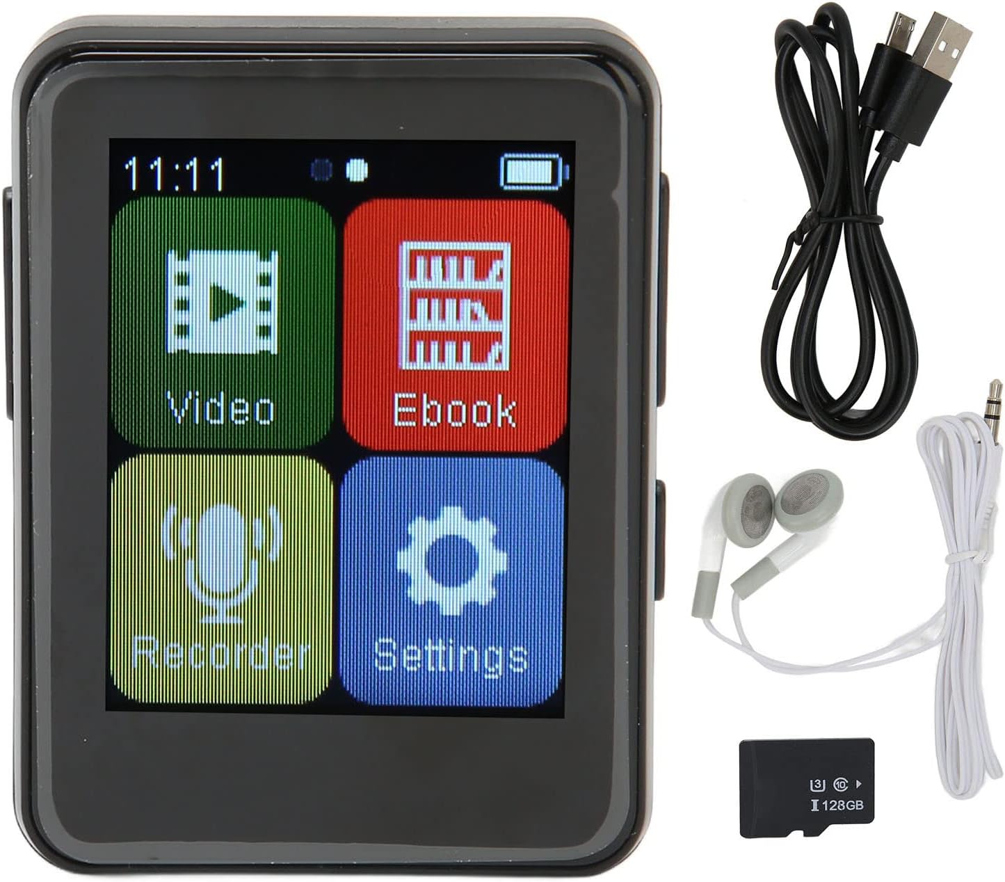 Sorandy Portable MP3 Player, 1.8 Inch Touch HD Screen Bluetooth Music Player with E Book FM Radio Support Memory Card 500mAh (Black)