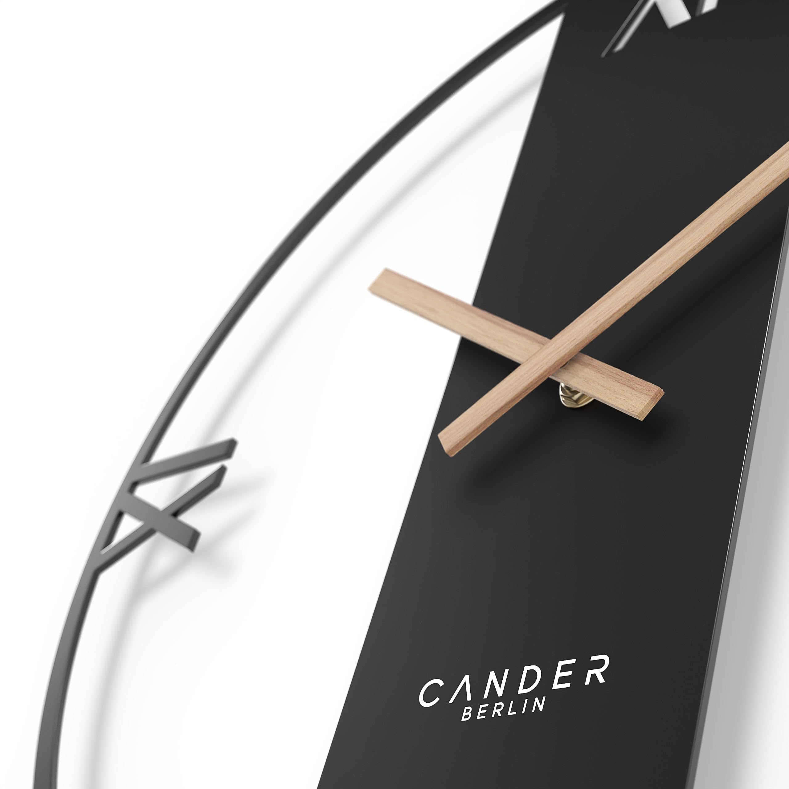 Cander Berlin Elara XXL Reloj de pared vintage silencioso, 40 cm, metal, manecillas de madera, sin ruido de tictac, grande, moderno, negro, salón, cocina