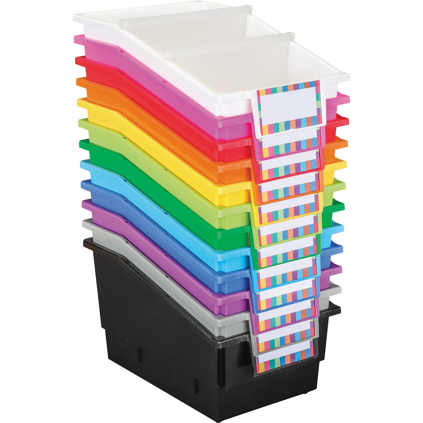 Really Good Stuff Chapter Book Library Bins with Dividers, 8.75" x 13.5" x 7.75" - 12 Pack, Rainbow, Plastic Shelf Bin Organizer for Classroom Library, Book Organization, Documents, Files, Magazines