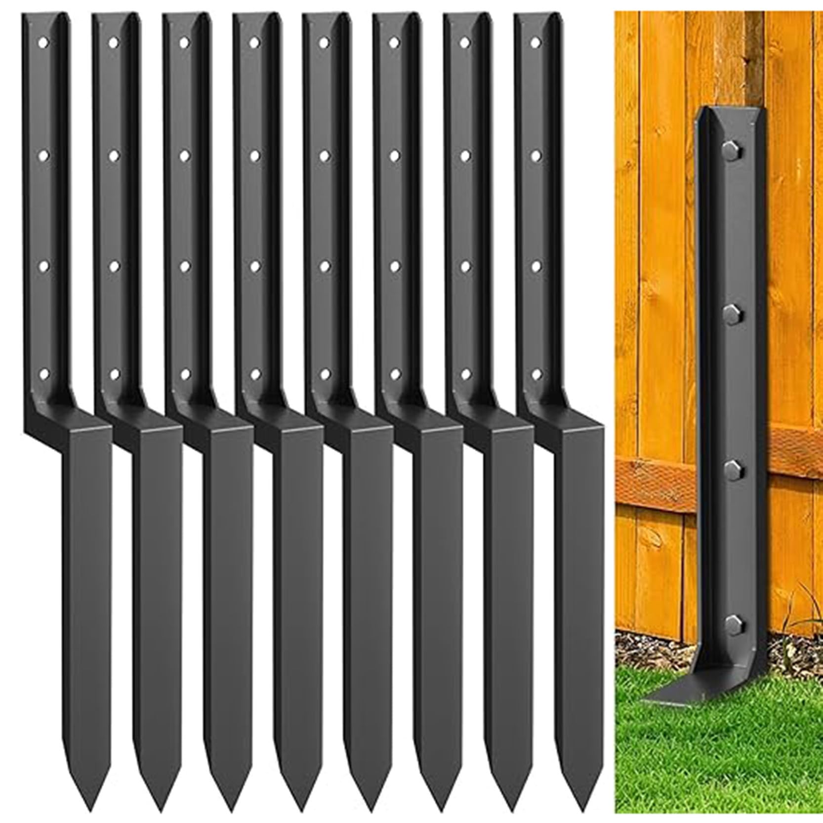 GOUZIBHD Fence Post Repair Kit Heavy Duty Fence Post Repair Stakes Anchor Ground Spike for Repairing Tilted or Broken Wooden Posts,for Mailbox Deck Fence Railing(Size:8PCS)