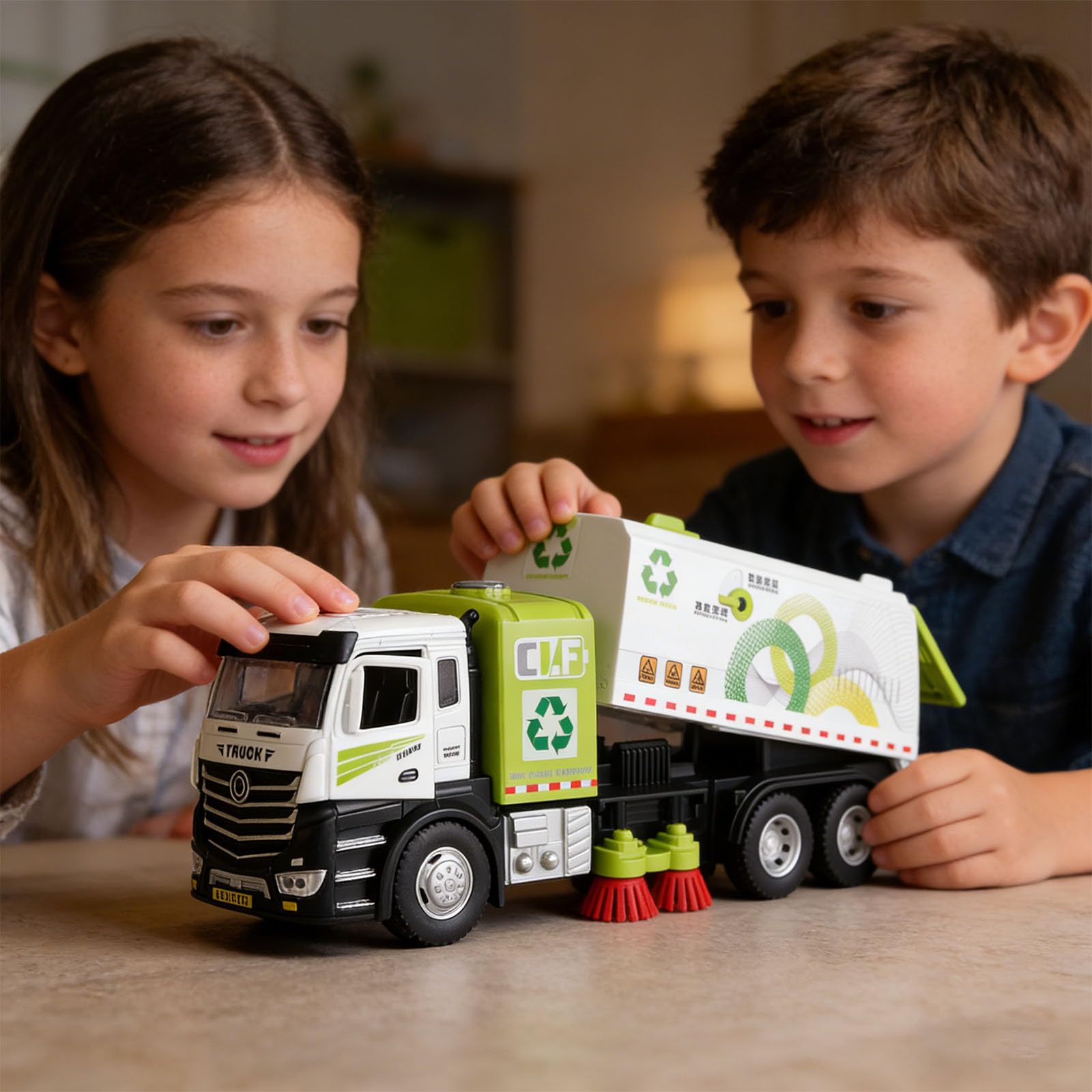 Modello camion spazzatrice sottovuoto in lega grandi dimensioni aggiornato, giocattolo a spinta manuale, educativo per bambini, colore stabile, gioco permanente, gioco pratico con i giocattoli