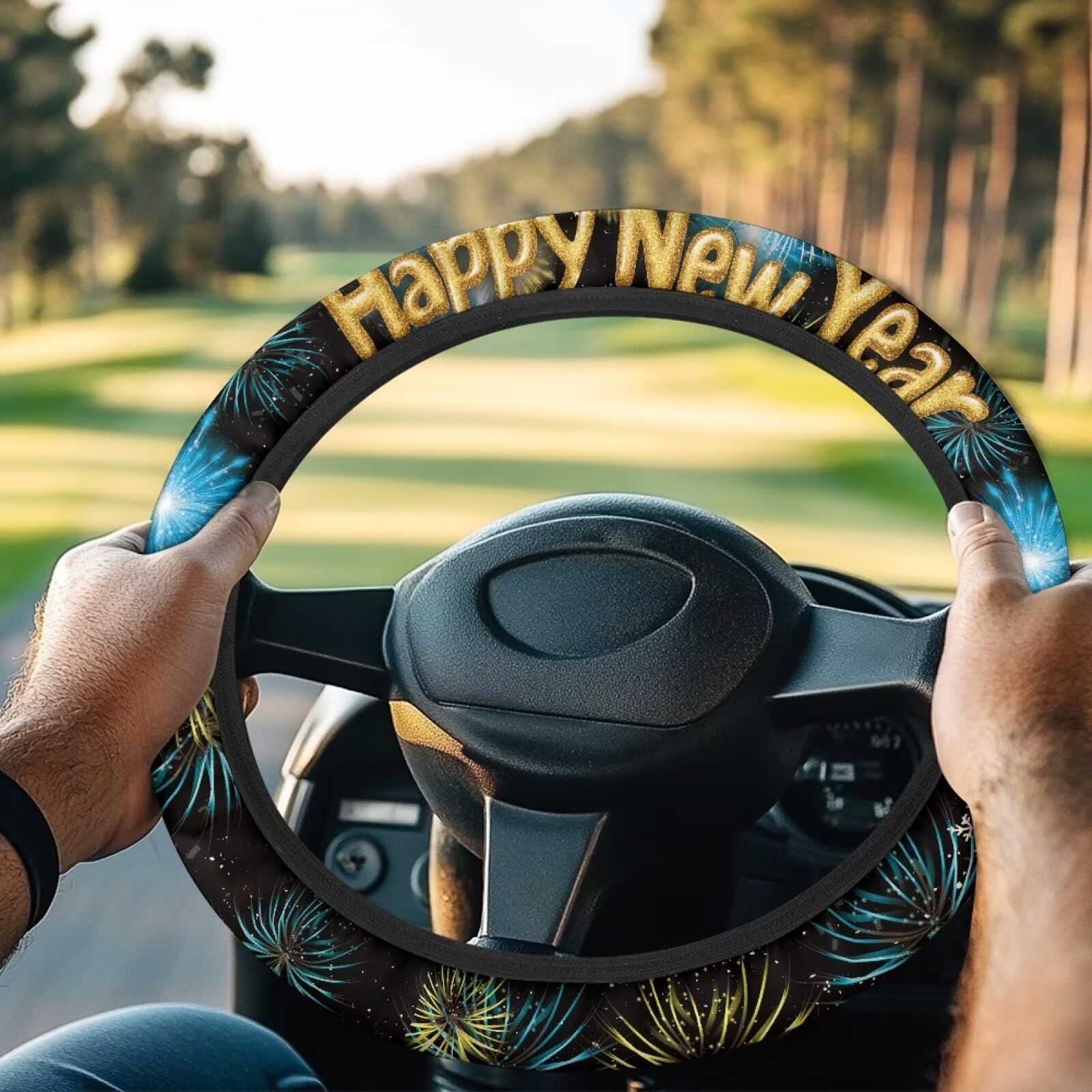 Boatee New Year Golf Cart Steering Wheel Cover Comfortable Golf Cart Decor Universal Steering Wheel Cover 14 Inch Steering Wheel Protector for Club Car Warm in Winter and Cool in Summer Black