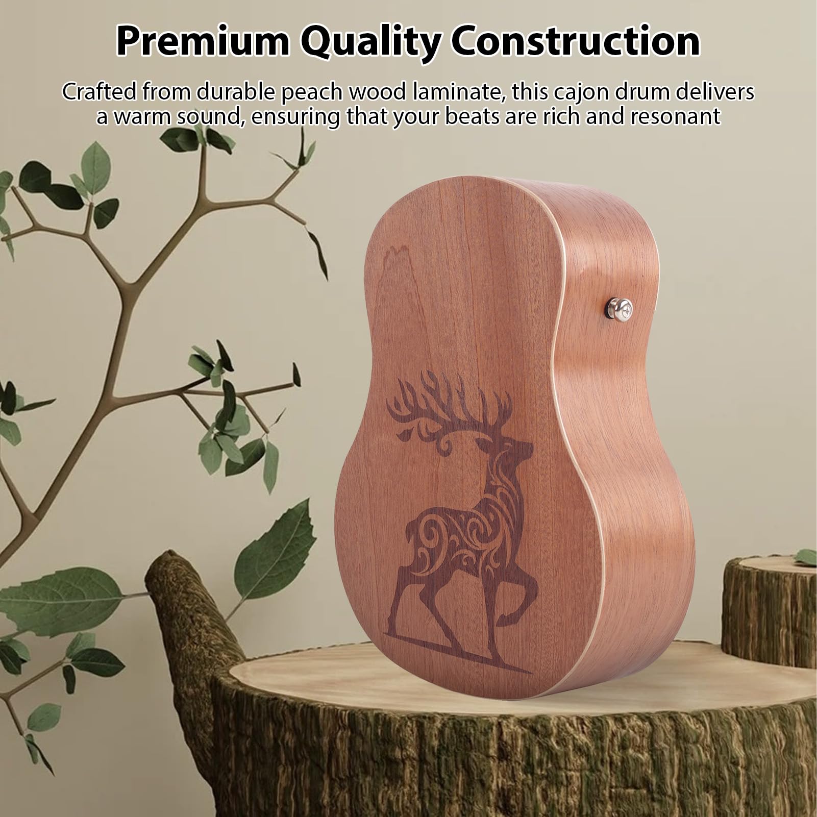 Asixxsix Bęben Cajon, Przenośny Drewniany Bęben Ręczny o Ergonomicznym Kształcie Gitary, Ciepły Dźwięk Drewna Brzoskwiniowego, Zawiera torbę do Przenoszenia z Paskiem na ramię dla Muzyków