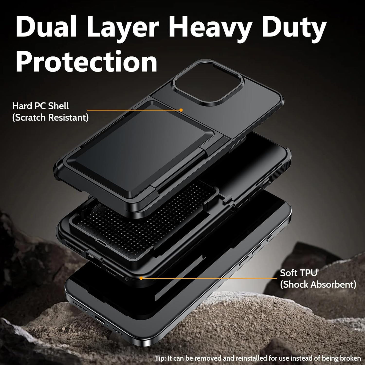 Vofolen for iPhone 14 Case Wallet with Card Holder [Max 5 Cards] Dual Layer Heavy Duty Shockproof Drop Protective Hidden Flip ID Slot Slim Cover for iPhone 14 Phone Case for Men Women, 6.1 Inch Black - Image 3