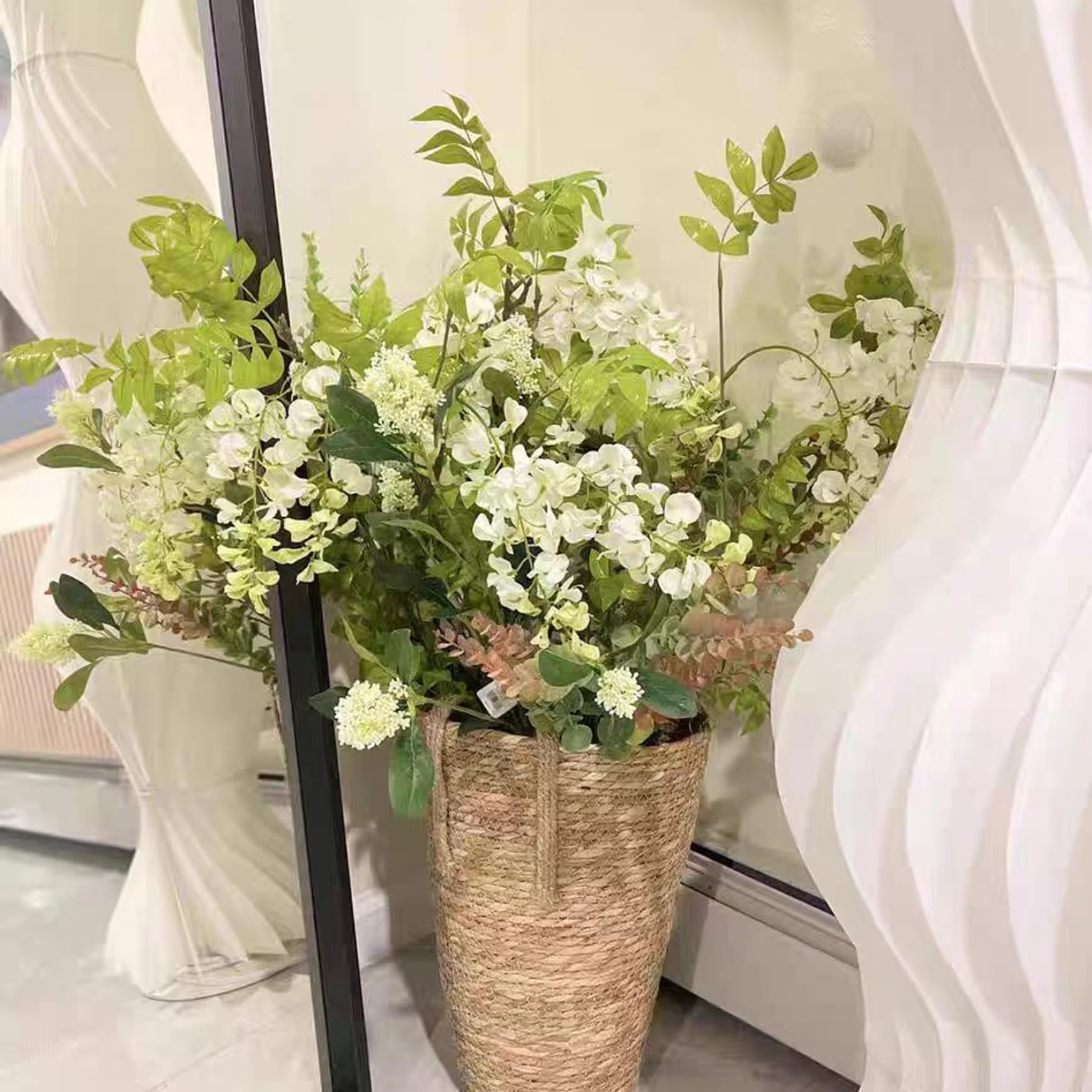 Fioriera in rattan da 3 pezzi, cesto per piante intrecciato in alghe marine di 3 dimensioni con rivestimento impermeabile, cestini per piante da interno con maniglia per la decorazione domestica del