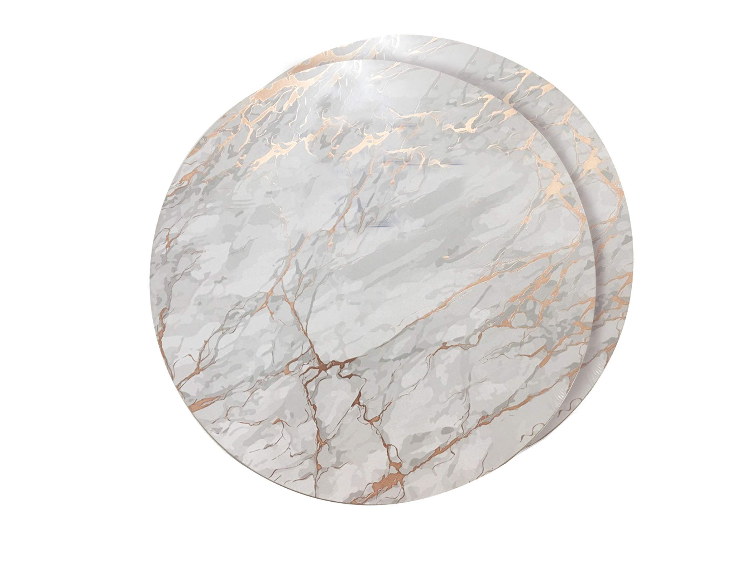 Dainty HomeFoiled Granite Thick Cork Heat Resistant Dining Table Placemats Set of 2, 15" Round, Marbled Rose Gold - 2MC15RGO