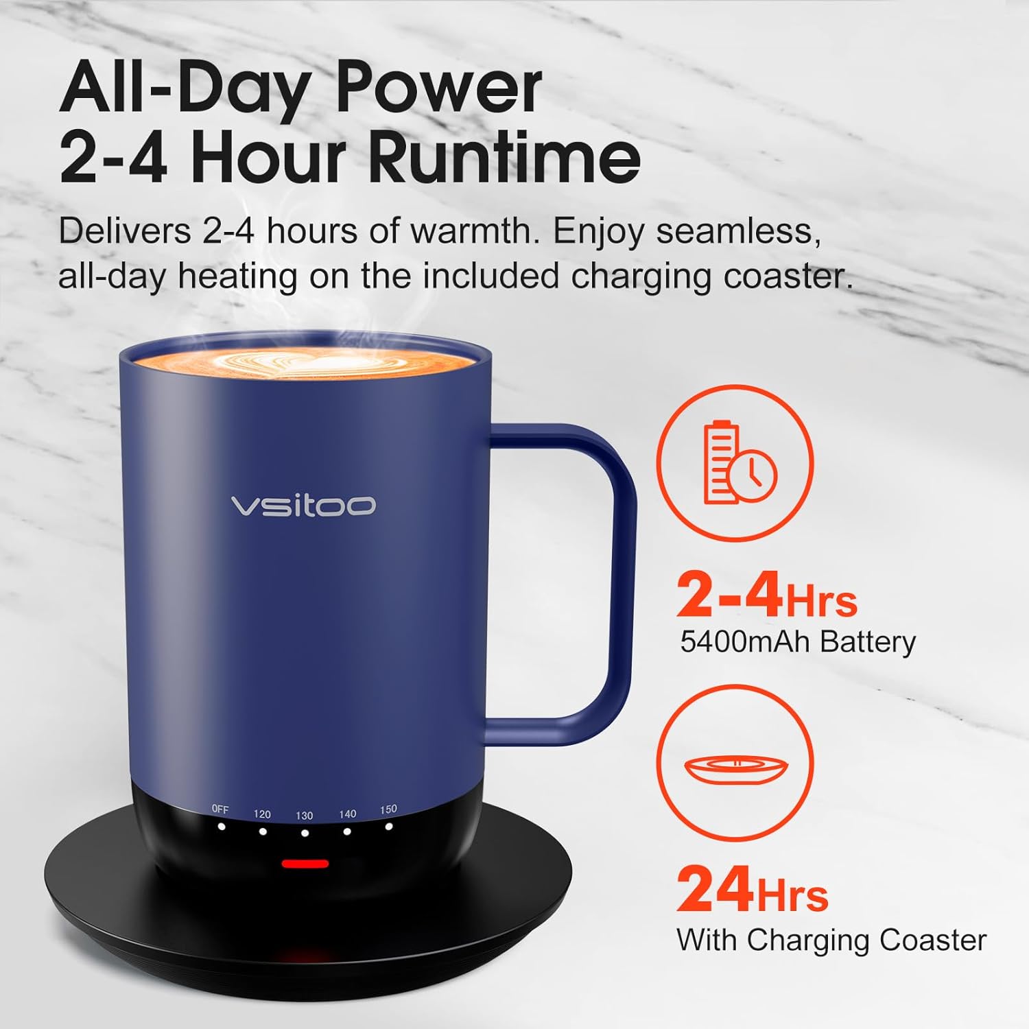 VSITOO S3 Pro 16oz Smart Self Heating Coffee Mug,Heated Coffee Mug with Auto-Sensing AI Heats Drinks to 120-150°F Hands-Free.Perfect for Home/Office,Ideal Gift fo Men/Women, Blue