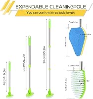 Vista 2 de Scrub Cleaning Brush with Long Handle 2 in 1 Extendable Bathroom Floor Brushes with 2 Stiff Bristles and 4 Sponge with Long Handle Detachable Tile