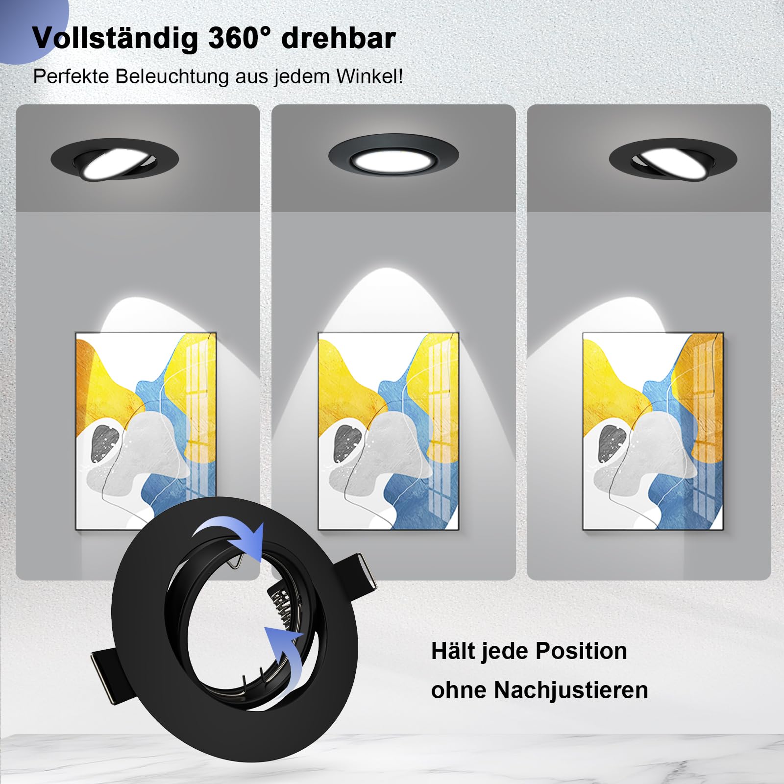 20x LED Einbaustrahler Rahmen GU10 Schwenkbar Einbaurahmen 68mm Schwarz Rund Deckenspots 230V inkl. GU10 Fassung LED oder Halogen