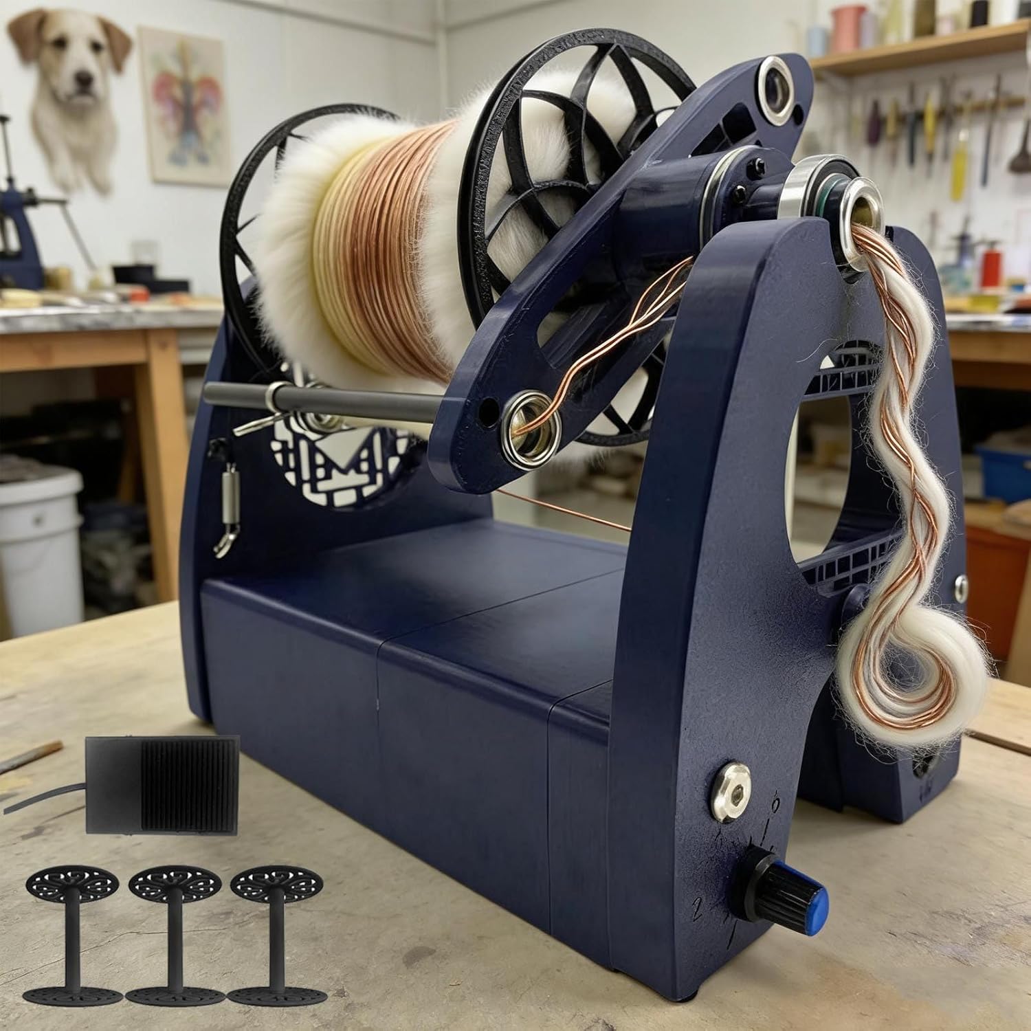 Electric Spinning Wheel Wool Spinner 1000rpm Automatic Knitting Yarn Winding Machine for Yarn Weaving/Blending Roving with 3 Spools&1pedal-for All Your Fiber Arts.