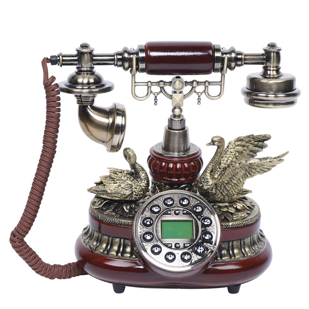 Vintage Deko Retro Telefon Festnetztelefon mit Antik-Telefon Schnurgebundenes Freisprechfunktion Harzimitat Holz Anrufer-ID ideal für Wohnzimmer oder Büro