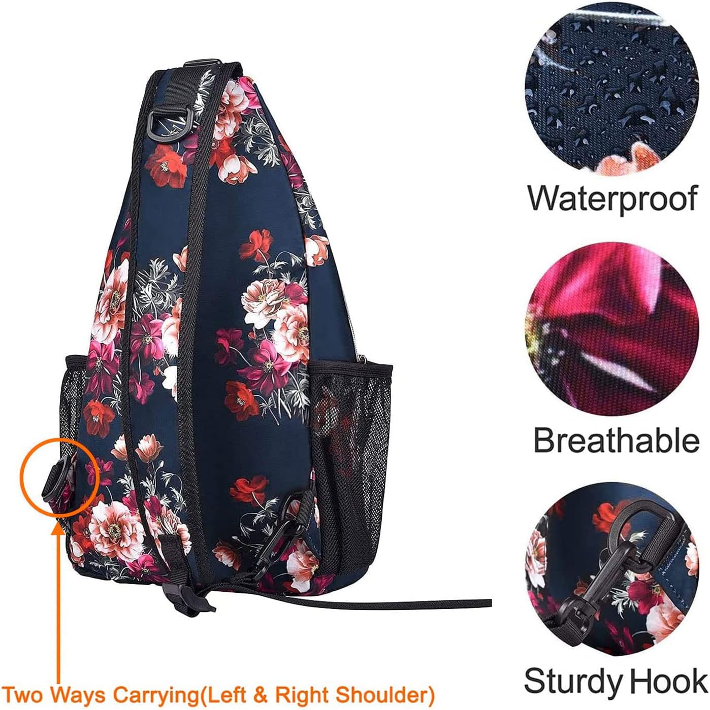 MOSISO Sling Backpack,Travel Hiking Daypack Cottonrose Crossbody Shoulder Bag, Blue, Medium - Image 4