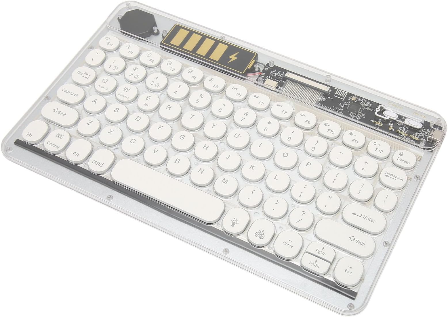 BewinnerRGB Backlit Wireless Bluetooth Keyboard, 10inch Retro Round Keycaps Portable Transparent Keyboard, Rechargable Thin Keyboard with Iron Plate for Laptops Phones (White)