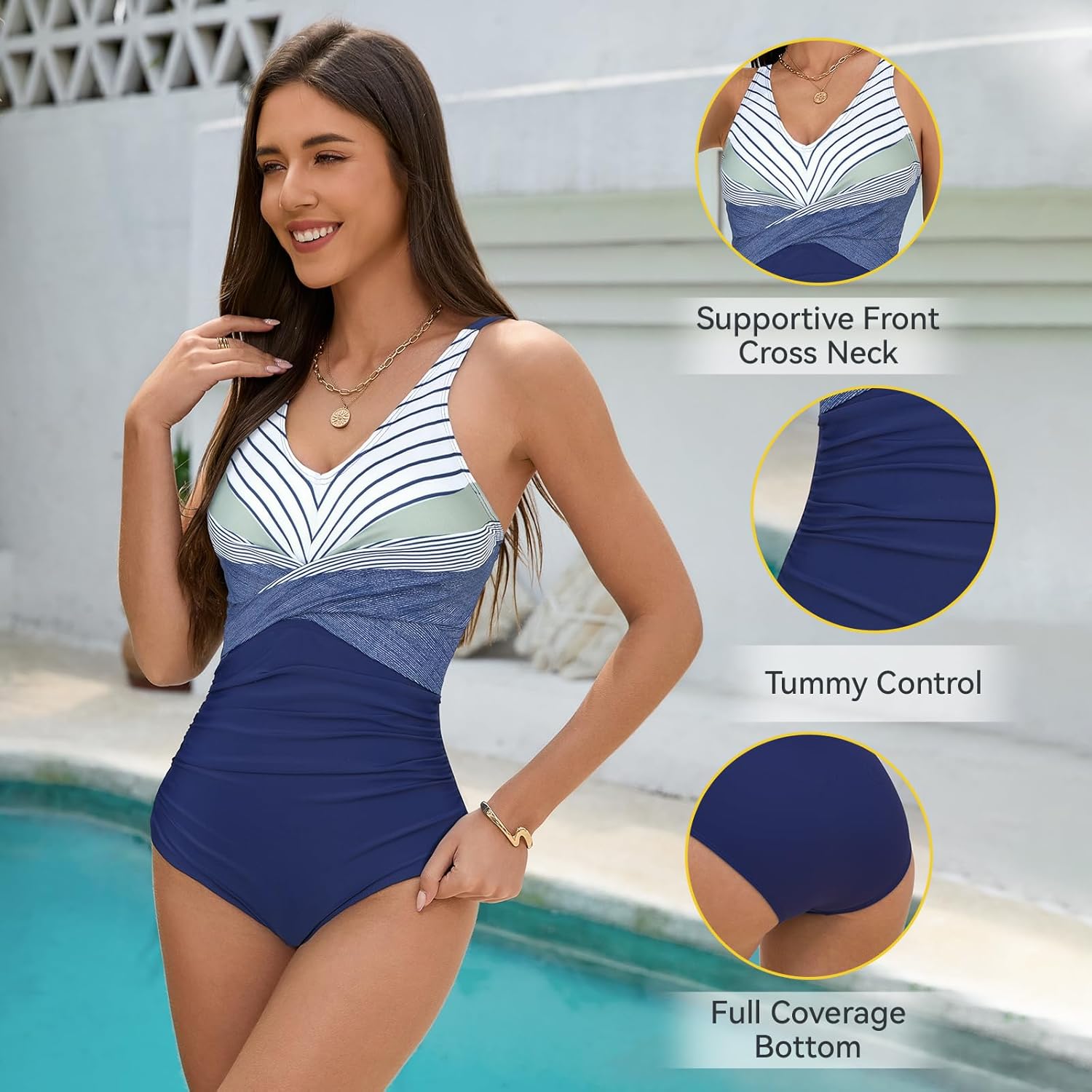 American Trends One Piece Swimsuit Women Bathing Suit Tummy Control Swim Suits for Women 2025 Modest Swimwear - Image 4