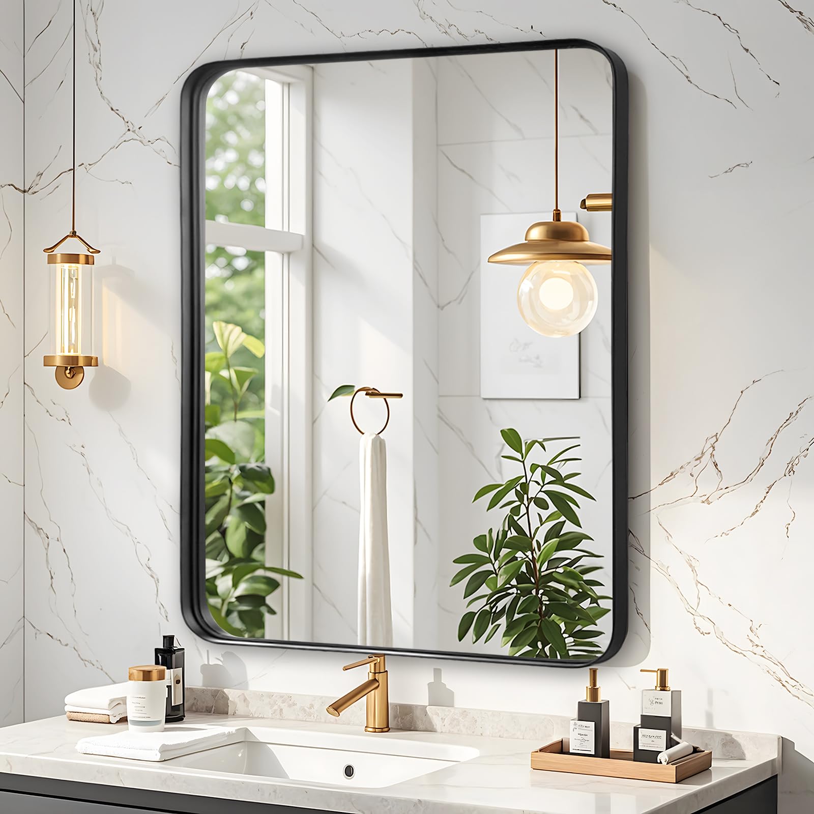 Miroir de salle de bain avec cadre noir brossé haut de gamme
